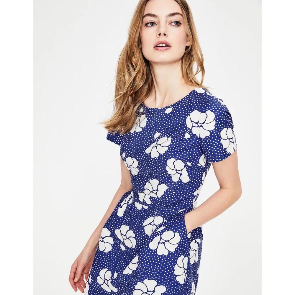 Boden Navy Floral & Polka Dot Dress – Size 12R